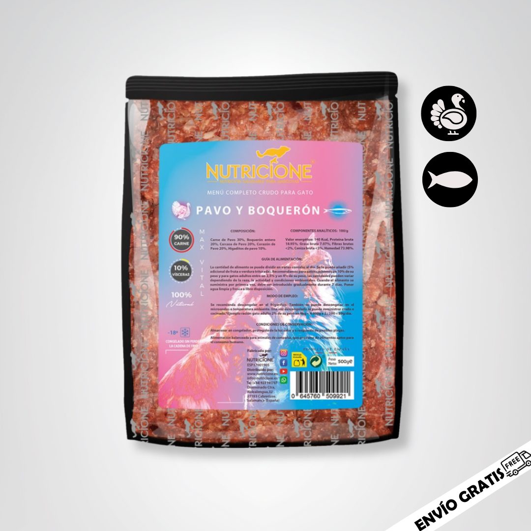 Menú BARF de Pavo y Boquerón para Gatos